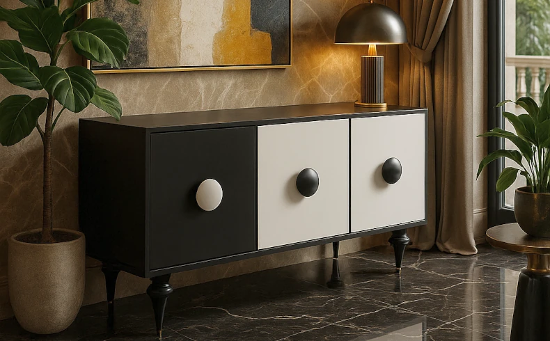 Nowoczesna komoda w białym i czarnym kolorze