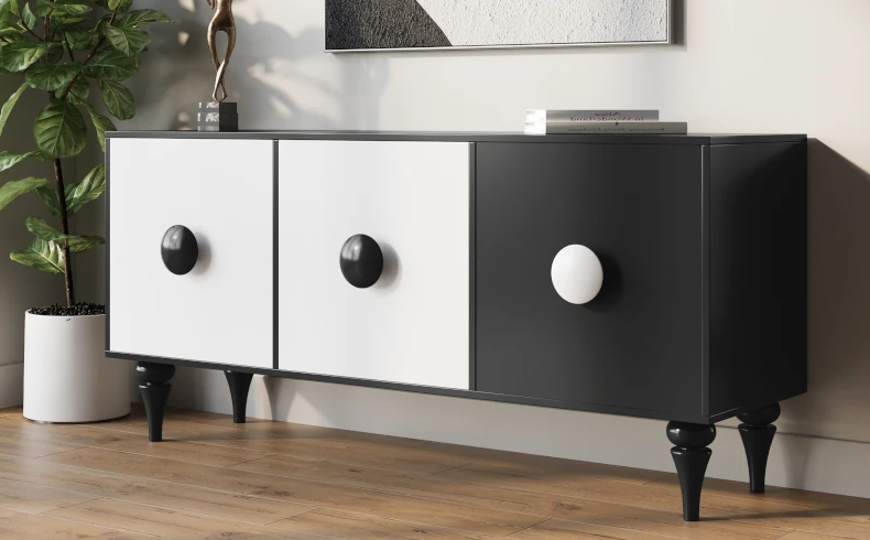 Biało czarna komoda do salonu
