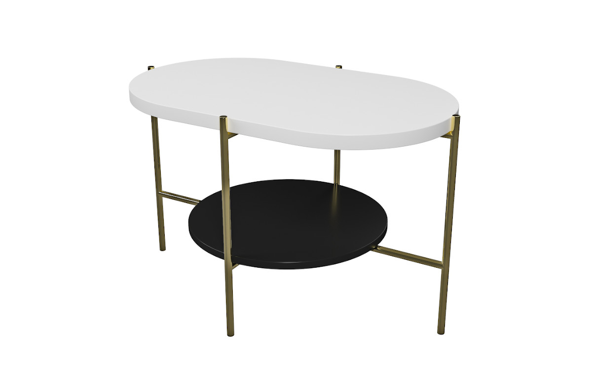 Biały stolik kawowy z metalowa ramą