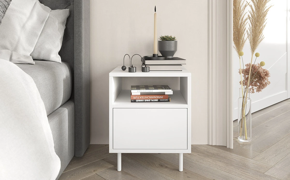 Biała nowoczesna szafka nocna Dancan MIRKA / szer. 40 cm