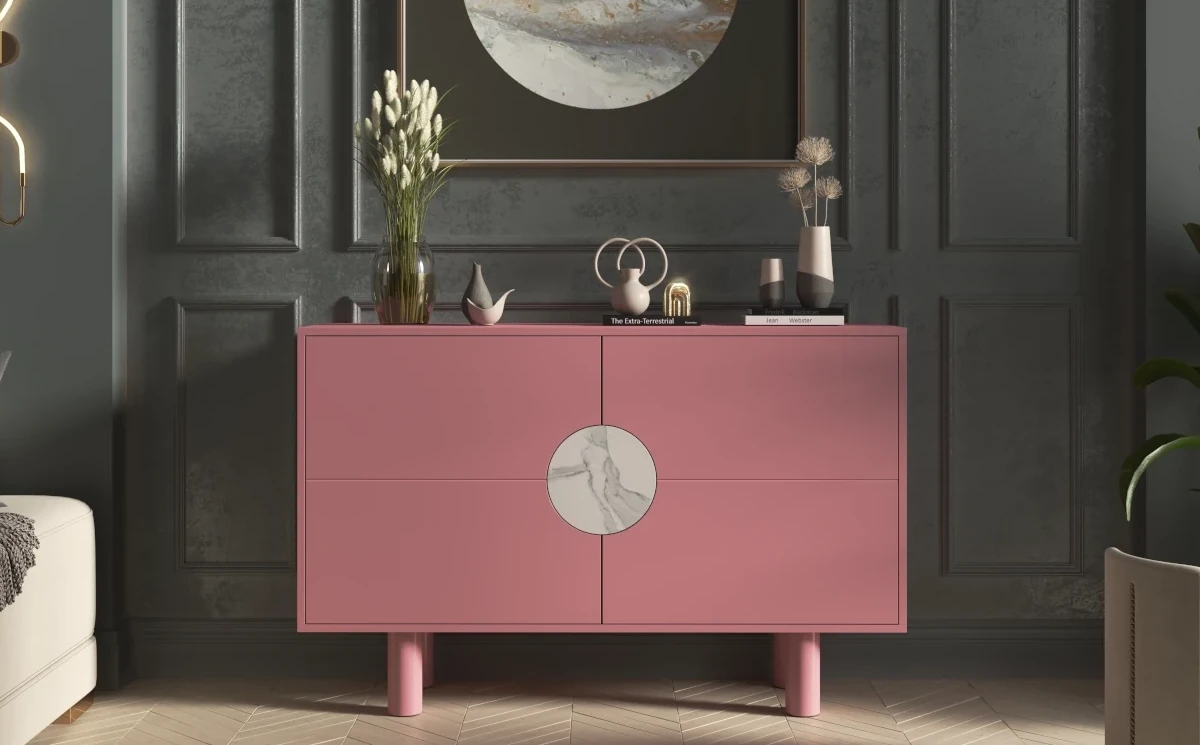 Nowoczesna komoda z marmurem Dancan ZOE 2D / kolor pudrowy róż / szer. 140 cm
