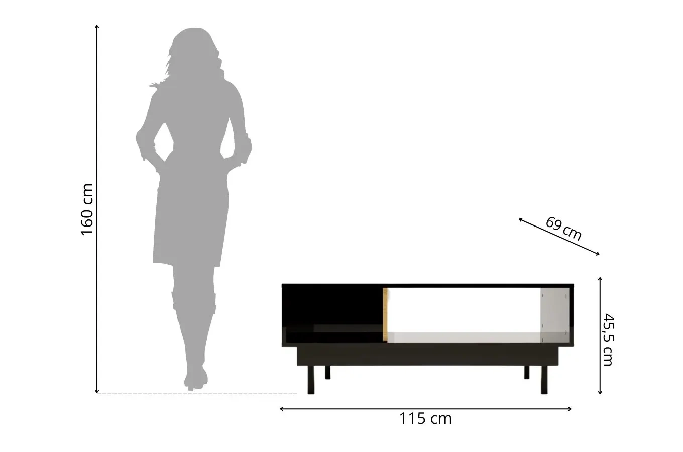 Elegancki czarny stolik Dancan ARTEMISA ze złotymi dodatkami