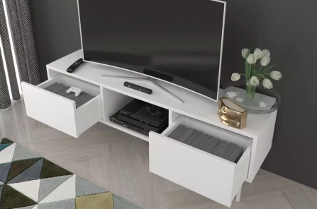 Biała nowoczesna komoda RTV Dancan MIRKA / szer. 130 cm