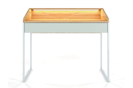 Nowoczesne biurko Dancan FINKA z oświetleniem / blat Jesion Górski + szuflada Pastel Green + stelaż szary / 110x56 cm