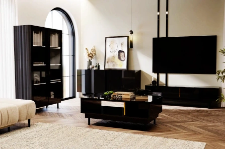 Elegancki czarny stolik Dancan ARTEMISA ze złotymi dodatkami