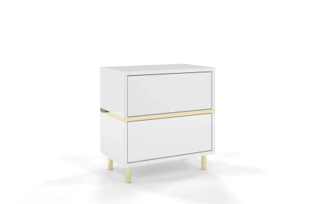Elegancka biała szafka nocna Dancan MARIKA ze złotymi dodatkami / szer. 49 cm