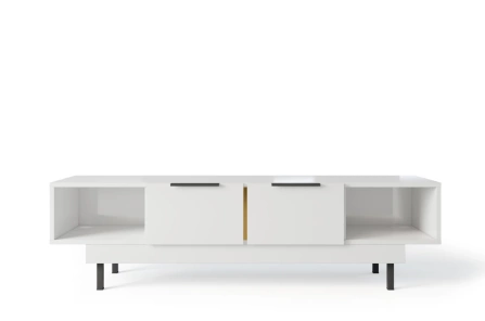 Elegancka biała komoda RTV Dancan ARTEMISA ze złotymi dodatkami / szer. 163 cm