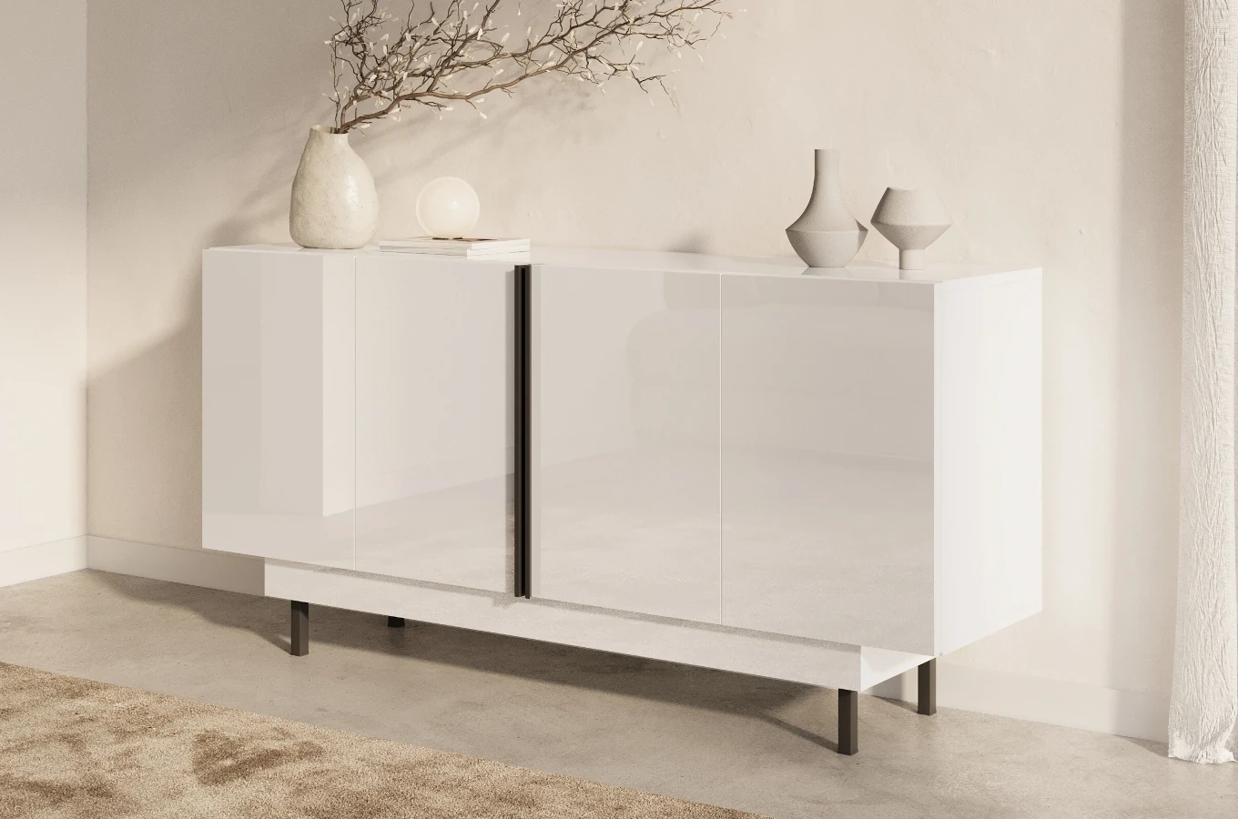 Elegancka biała komoda Dancan ARTEMISA ze złotymi dodatkami / szer. 163 cm