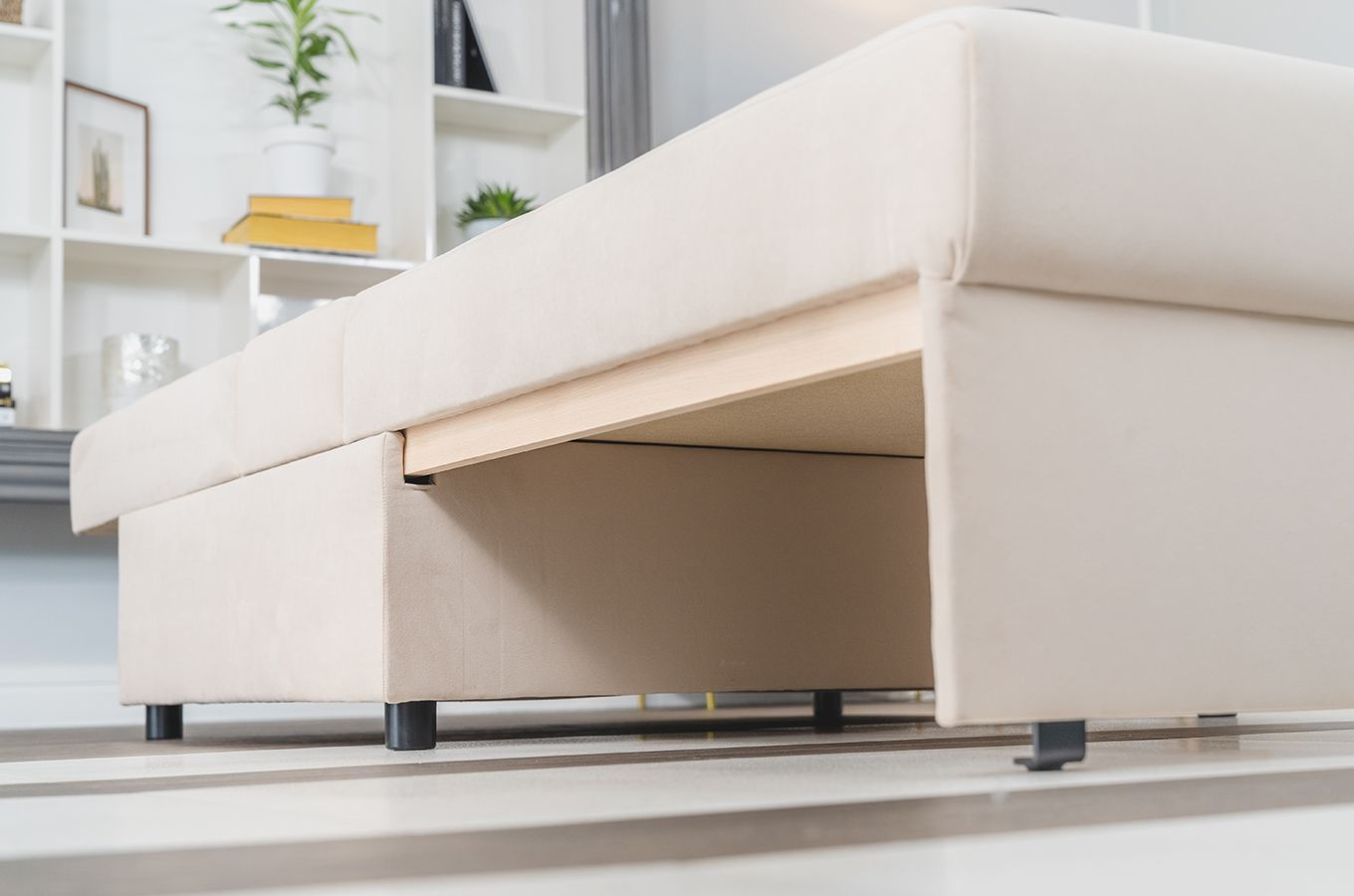 Nowoczesna rozkładana sofa Dancan OLGA z funkcją spania i pojemnikiem na pościel / 4 szerokości + 5 kolorów do wyboru!