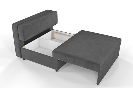 Ciemno-szara rozkładana sofa Dancan OLGA z funkcją spania i pojemnikiem na pościel / szerokość 116 cm