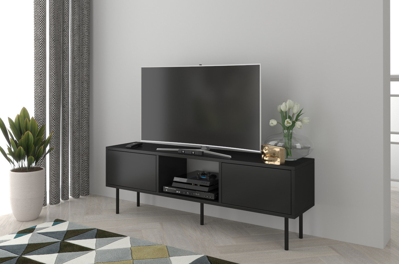 Czarna nowoczesna komoda RTV Dancan MIRKA / szer. 130 cm