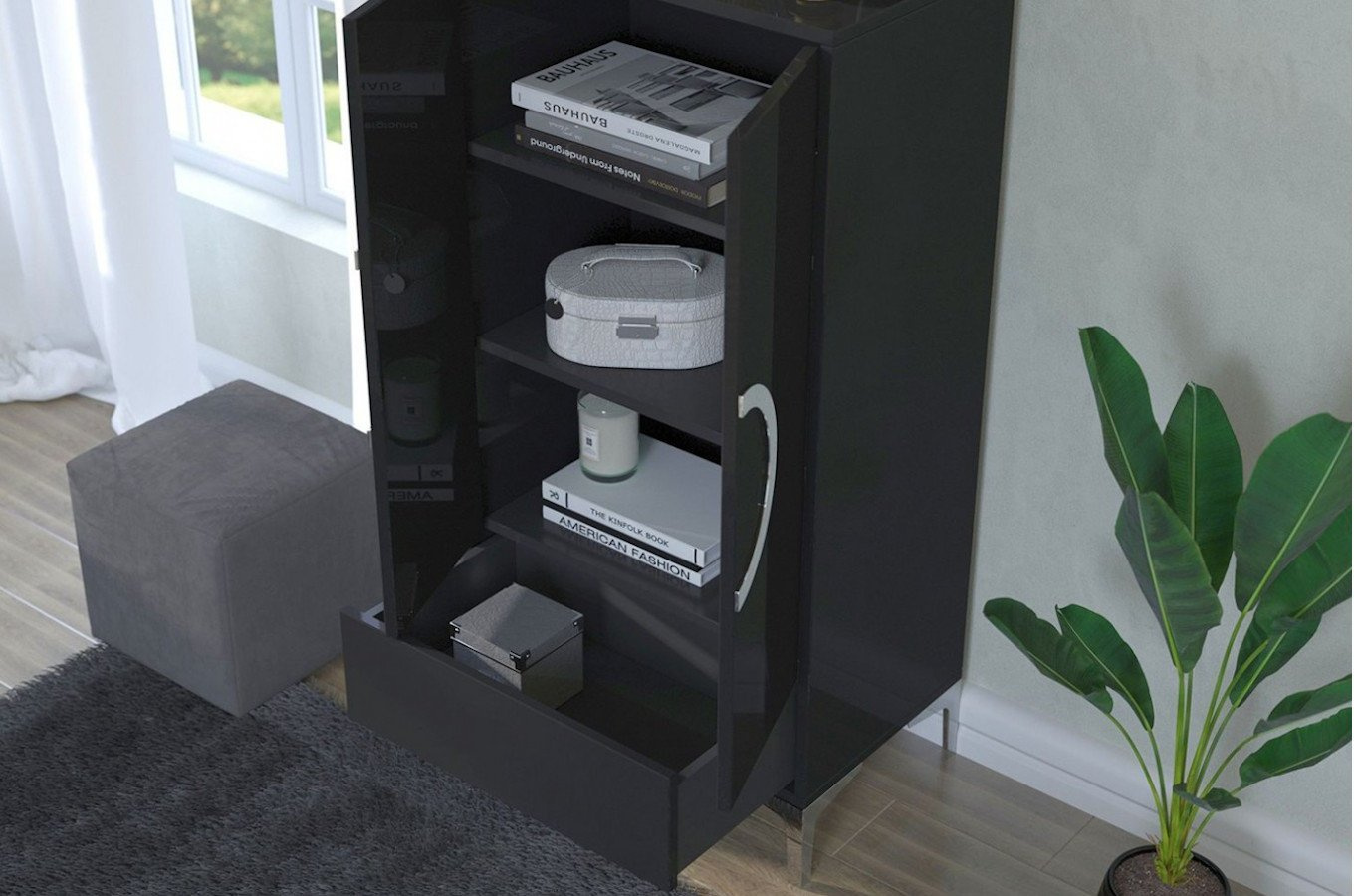 Czarna wysoka nowoczesna komoda Dancan EVA połysk / szer. 60 cm