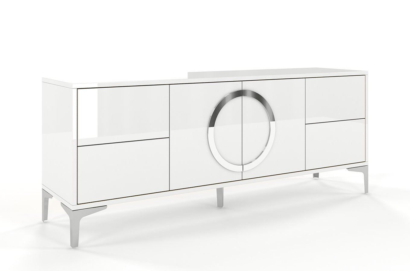 Biała nowoczesna komoda RTV Dancan EVA połysk / szer. 150 cm