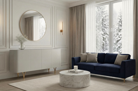 Nowoczesna szara komoda Dancan MONZA ze złotymi nóżkami / szer. 160 cm