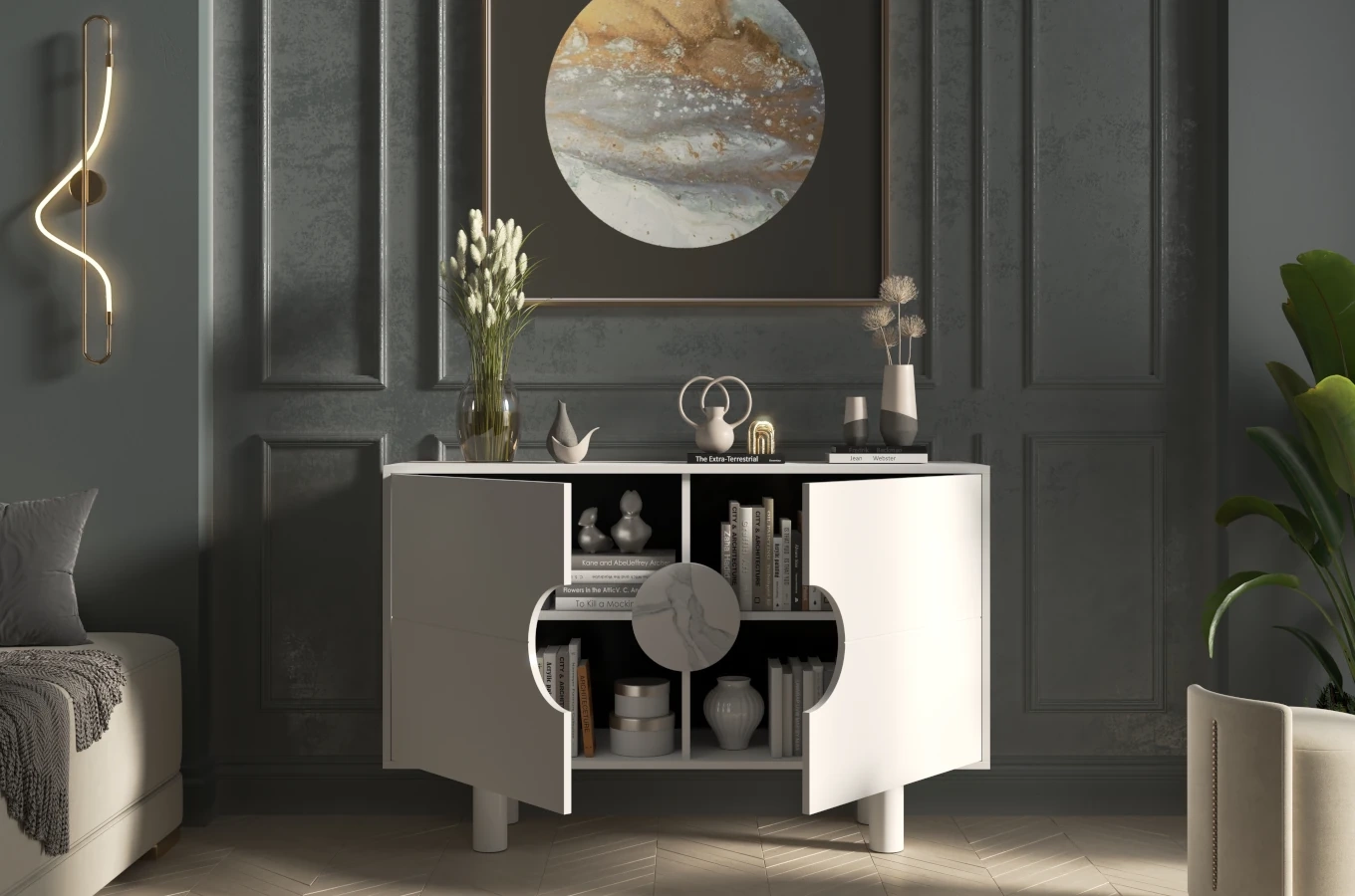 Nowoczesna komoda z marmurem Dancan ZOE 2D / kolor biały / szer. 140 cm