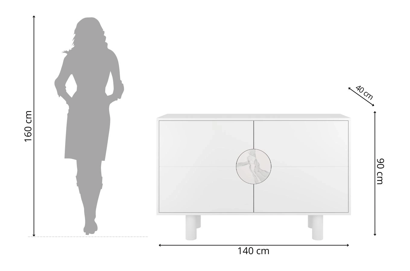 Nowoczesna komoda z marmurem Dancan ZOE 2D / kolor biały / szer. 140 cm
