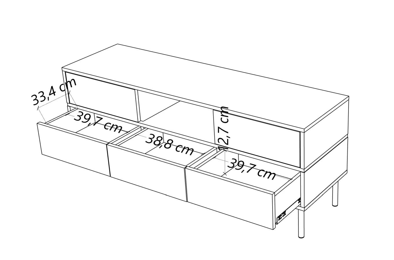 Elegancka czarna komoda RTV Dancan MARIKA ze złotymi dodatkami / szer. 137,5 cm