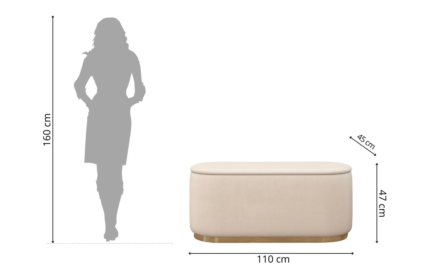 Beżowy owalny puf ze schowkiem Dancan SCARLETT na złotej podstawie