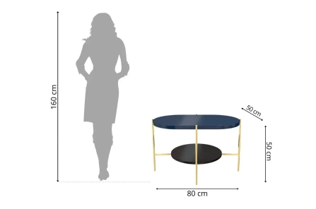 Nowoczesny stolik kawowy Dancan ARENA / złota podstawa + granatowy i czarny blat