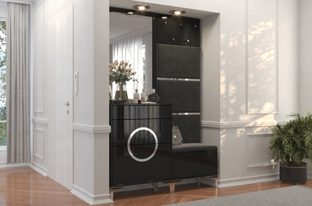 Czarno-srebrna komoda Dancan EVELINE wysoki połysk / szer. 70 cm