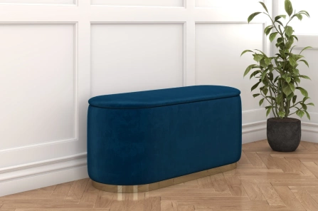 Granatowy owalny puf ze schowkiem Dancan SCARLETT na złotej podstawie