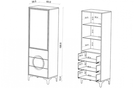 Biała nowoczesna witryna Dancan EVA ze szklanymi drzwiami połysk / szer. 60 cm