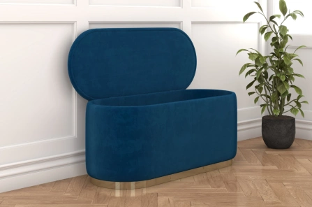 Granatowy owalny puf ze schowkiem Dancan SCARLETT na złotej podstawie