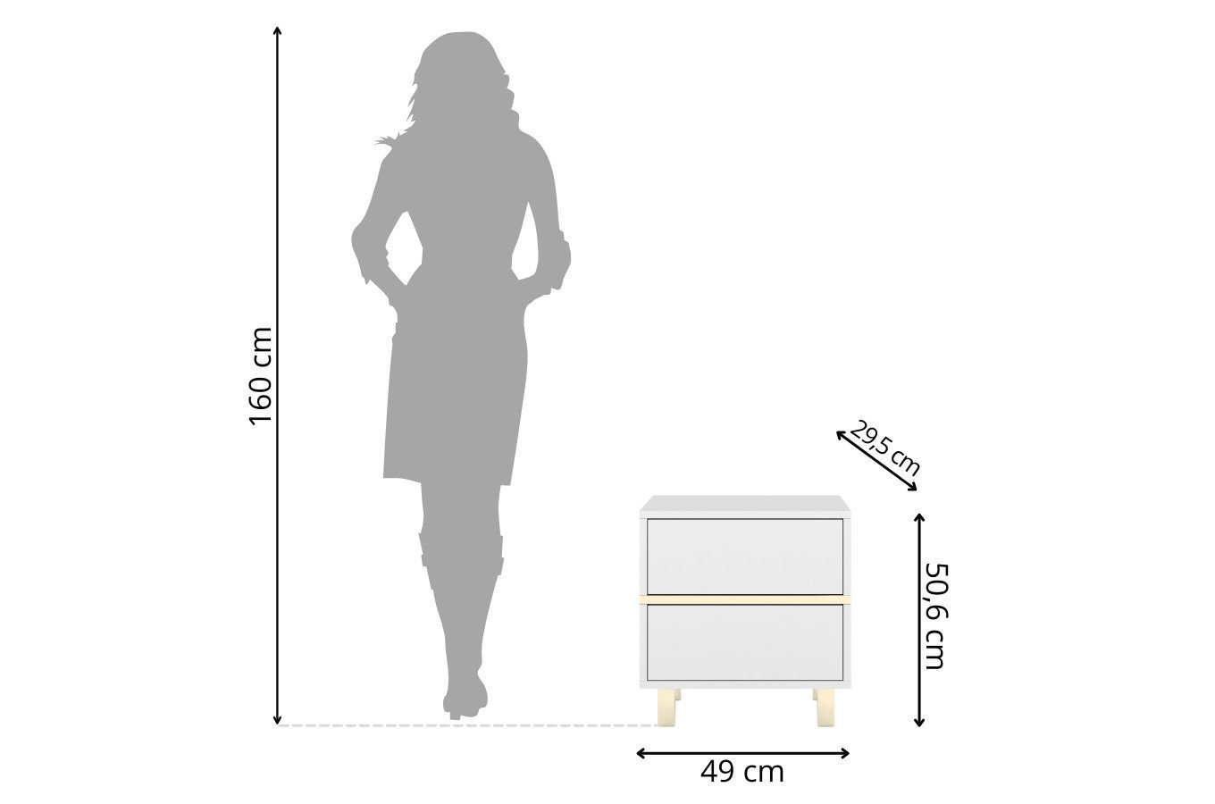 Elegancka biała szafka nocna Dancan MAGICA ze złotymi dodatkami / szer. 49 cm