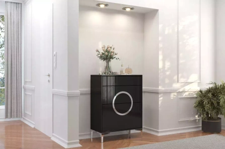 Czarno-srebrna komoda Dancan EVELINE wysoki połysk / szer. 70 cm
