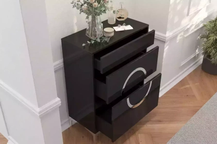 Elegancki, czarny zestaw mebli do przedpokoju Dancan EVELINE / wysoki połysk