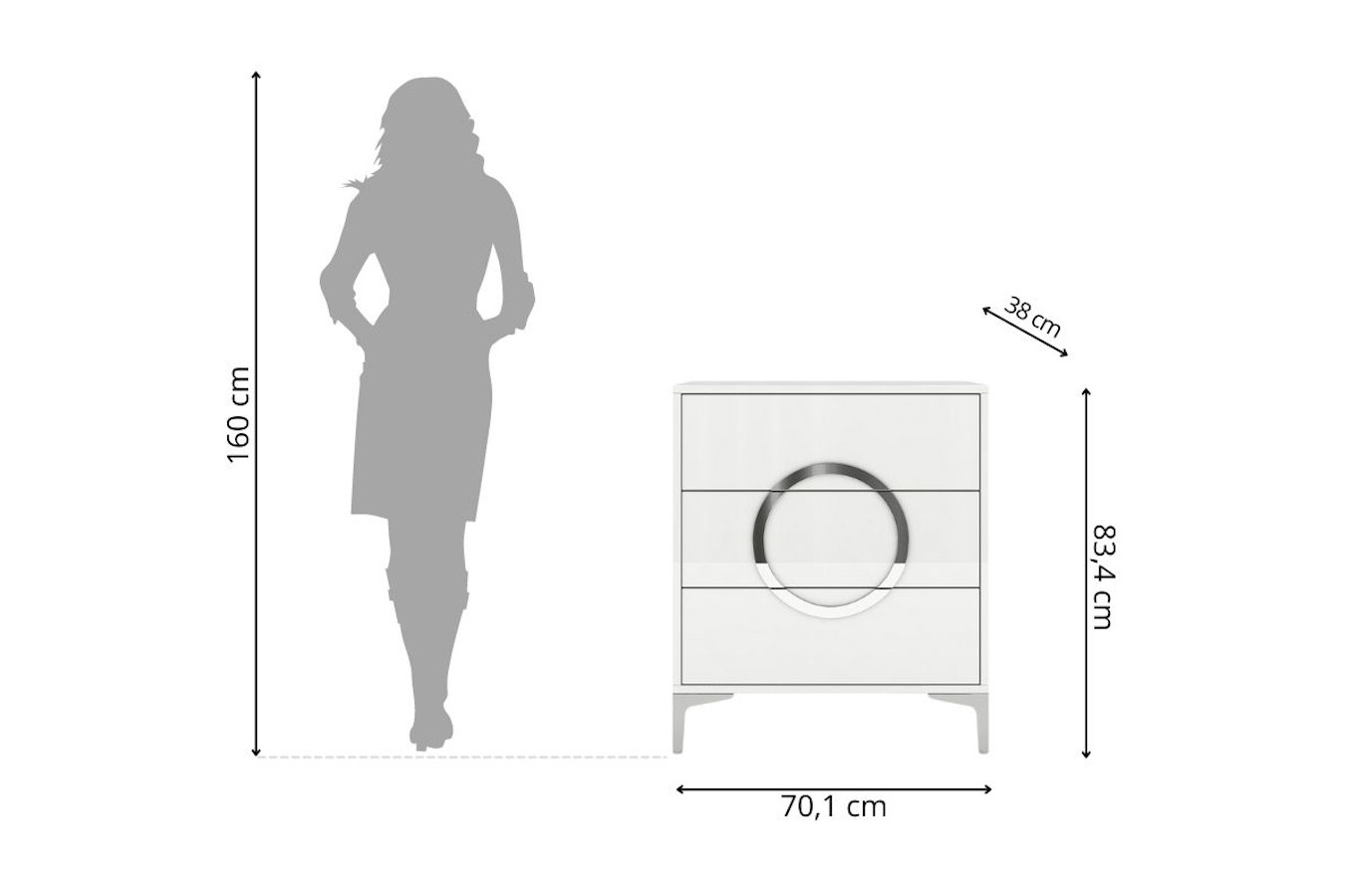Biała nowoczesna komoda Dancan BRITT połysk / szer. 70 cm