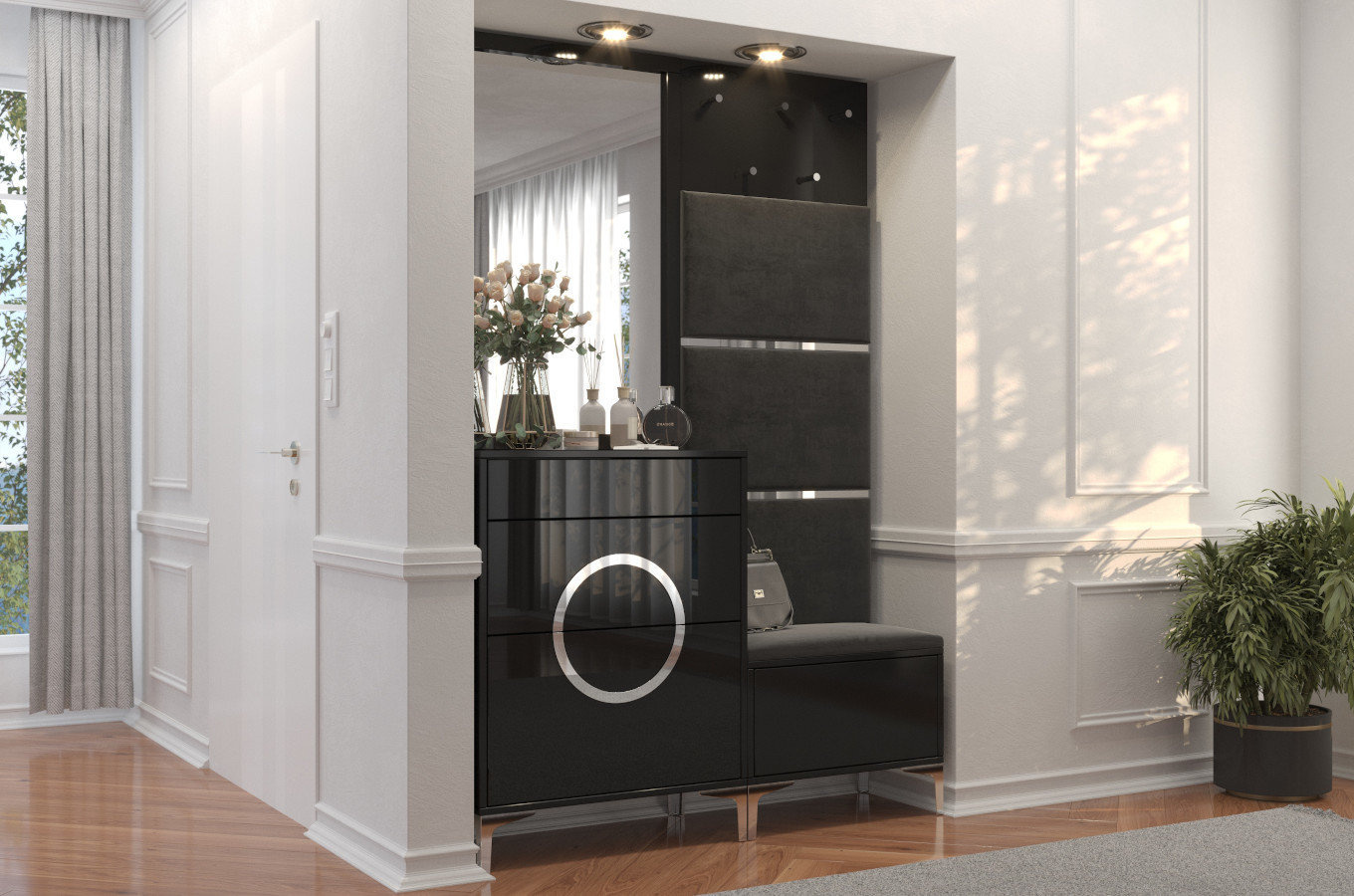 Czarny wieszak na ubrania ze srebrnymi dodatkami Dancan EVELINE