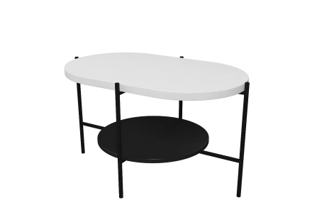 Nowoczesny stolik kawowy Dancan ARENA / czarna podstawa + biały i czarny blat