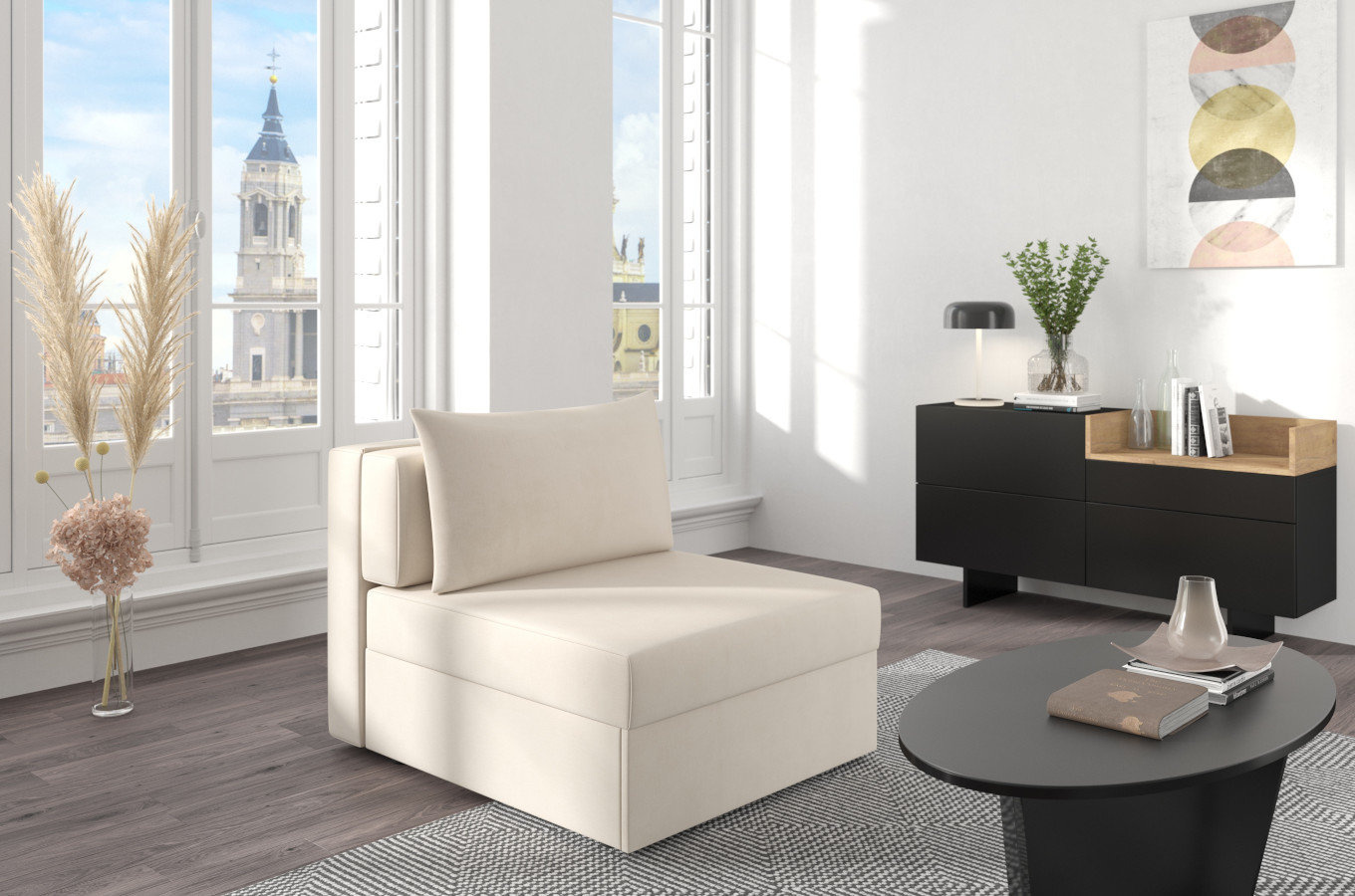 Nowoczesna rozkładana sofa Dancan OLGA z funkcją spania i pojemnikiem na pościel / 4 szerokości + 5 kolorów do wyboru!