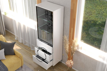 Biała nowoczesna witryna Dancan EVA ze szklanymi drzwiami połysk / szer. 60 cm