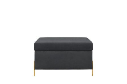 Szara tapicerowana ławka Dancan BORGO z pojemnikiem, na złotych metalowych nogach