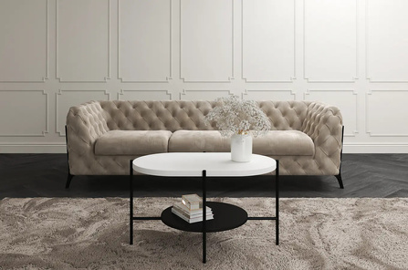 Nowoczesny stolik kawowy Dancan ARENA / czarna podstawa + biały i czarny blat