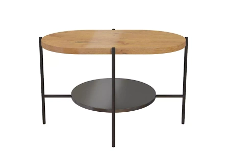 Nowoczesny stolik kawowy Dancan ARENA / czarna podstawa + dębowy i czarny blat