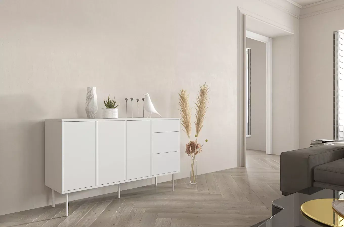 Biała nowoczesna komoda Dancan MIRKA / szer. 130 cm
