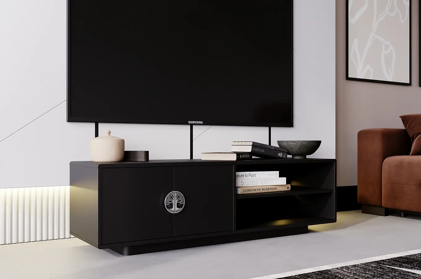 Czarna szafka RTV Dancan LOTTA / szer. 139 cm