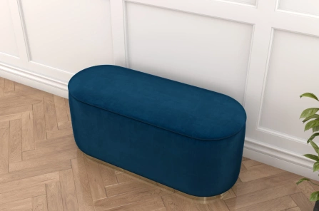 Granatowy owalny puf ze schowkiem Dancan SCARLETT na złotej podstawie