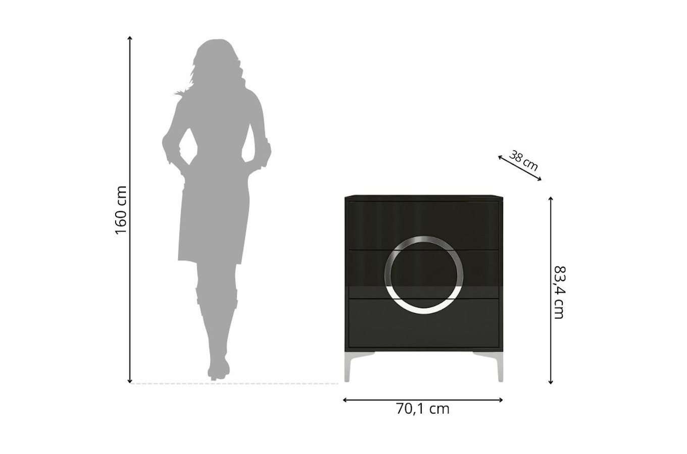 Czarna nowoczesna komoda Dancan BRITT połysk / szer. 70 cm