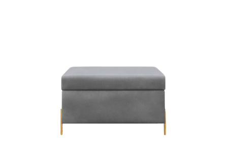 Jasnoszara tapicerowana ławka Dancan BORGO z pojemnikiem, na złotych metalowych nogach