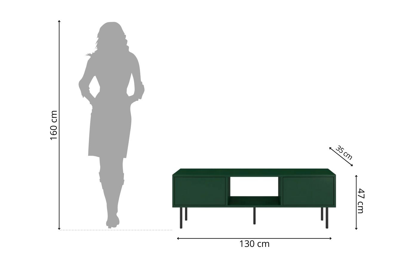 Zielona nowoczesna komoda RTV Dancan MIRKA / szer. 130 cm