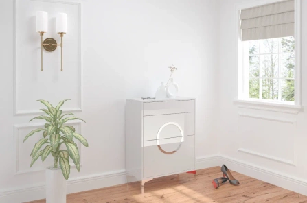 Biało-srebrna komoda Dancan EVELINE wysoki połysk / szer. 70 cm