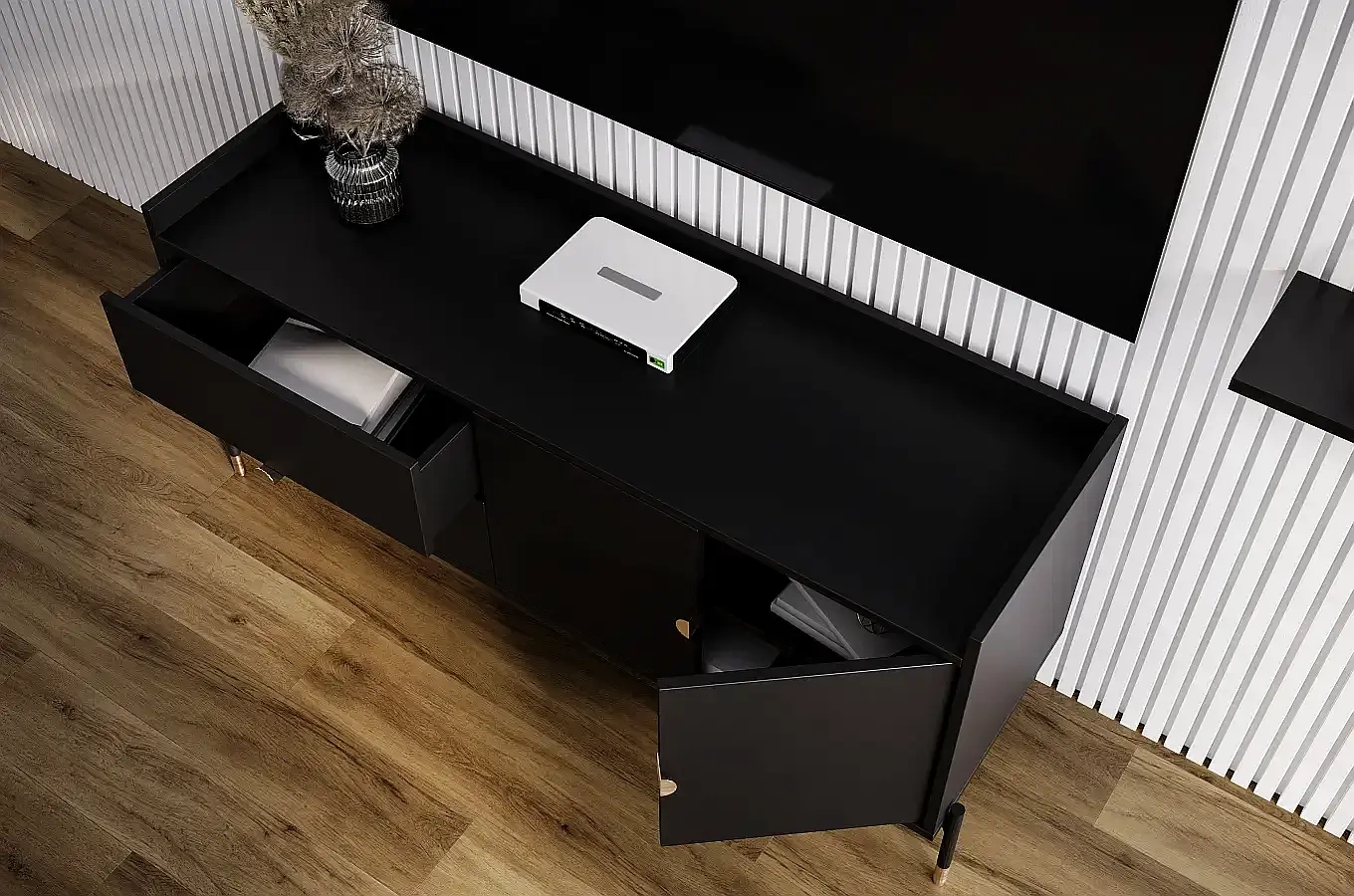 Czarna komoda do salonu Dancan IGA / szer. 142 cm