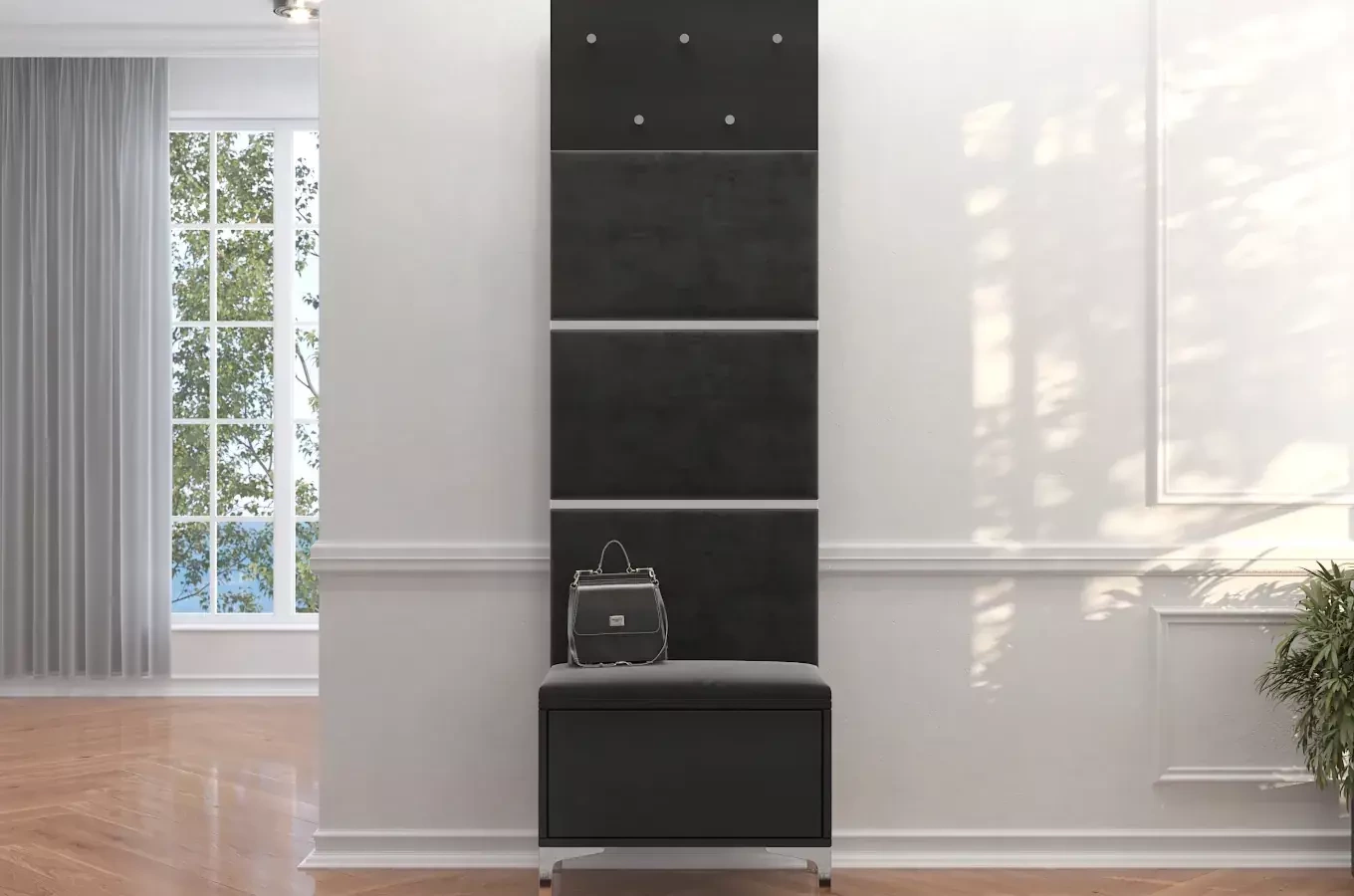 Czarno-srebrne siedzisko z pojemnikiem Dancan EVELINE wysoki połysk / szer. 60 cm