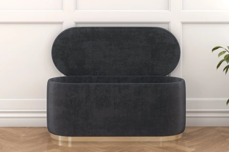 Szary owalny puf ze schowkiem Dancan SCARLETT na złotej podstawie