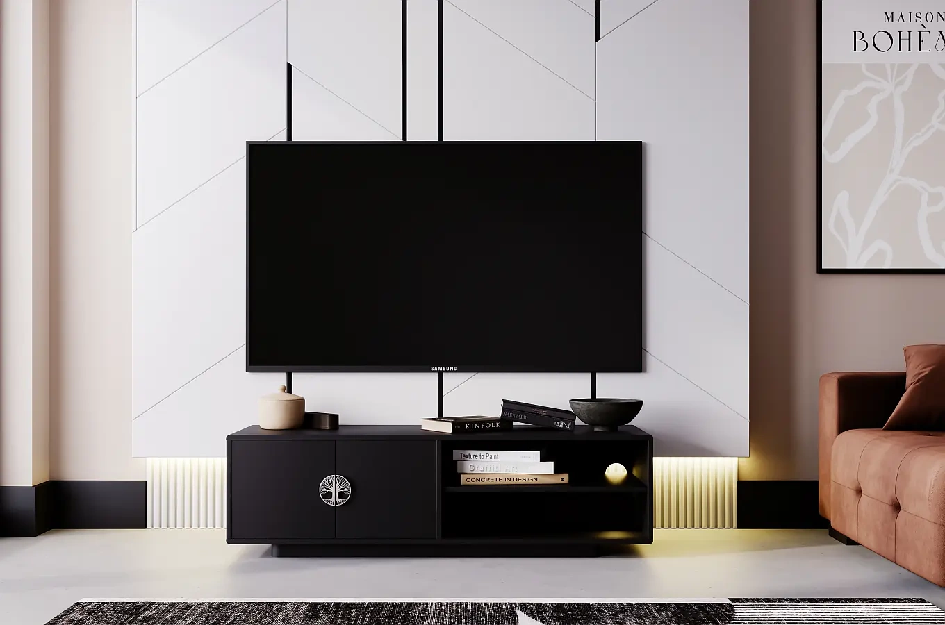 Czarna szafka RTV Dancan LOTTA / szer. 139 cm