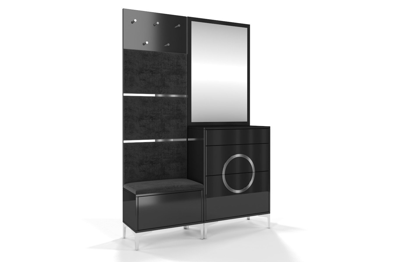 Czarno-srebrna komoda Dancan EVELINE wysoki połysk / szer. 70 cm